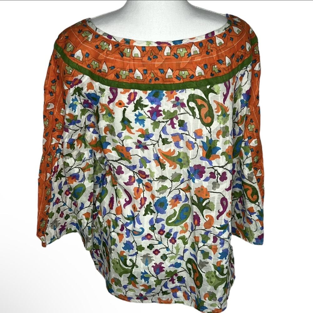 Sundance Floral Peasant Blouse Women’s Medium Boho Cotton India 3/4 Sleeve